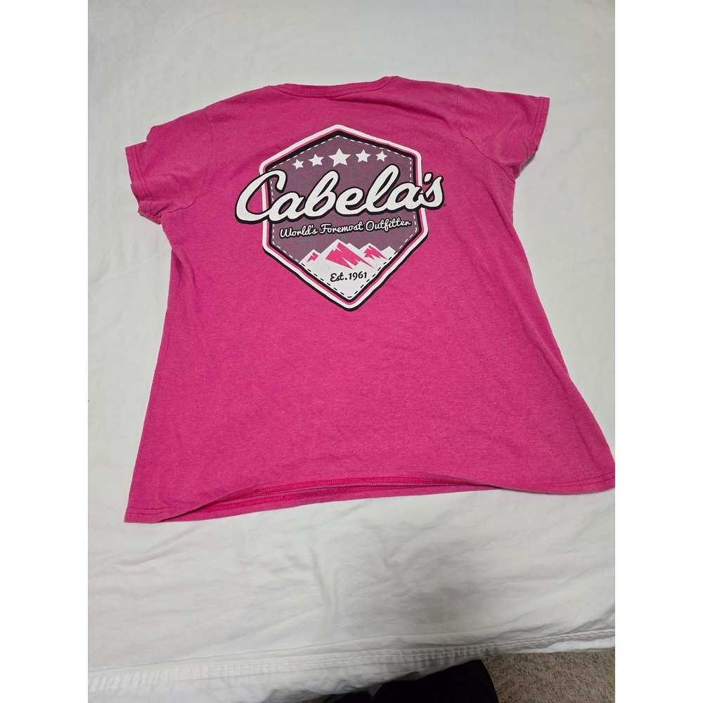Cabelas Womens Pink Short Sleeve T Shirt Graphic Mountains Tee Size Large /0433